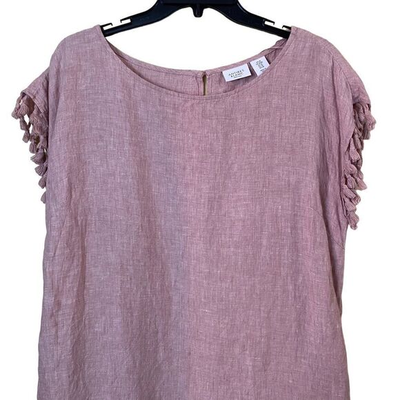 Antibes Blanc Linen Pink Fringe Sleeve Dress Size Medium - Picture 2 of 6